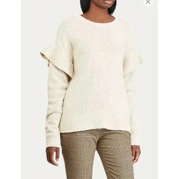 Lauren Ralph Lauren Ruffled Wool Alpaca Blend Sweater Size Medium Cream Multi - Picture 1 of 8